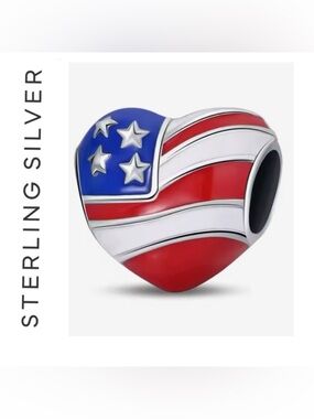 🌟 S925 Sterling Silver American Heart Flag Charm